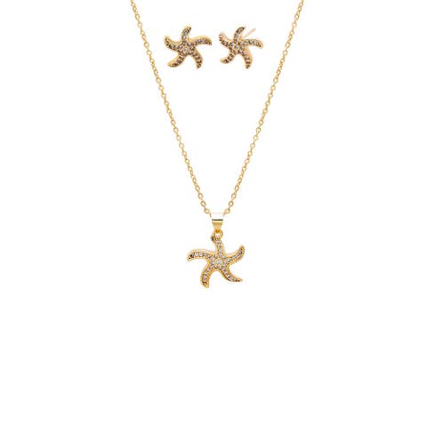 Pave Starfish Earring & Necklace Combo Set