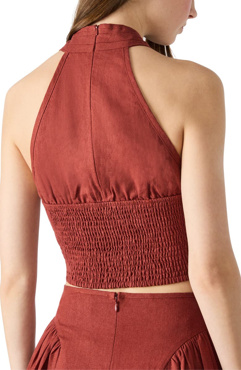 Steve Madden Winnie Twist Neck Crop Linen Blend Top, Alternate, color, Dusty Brick