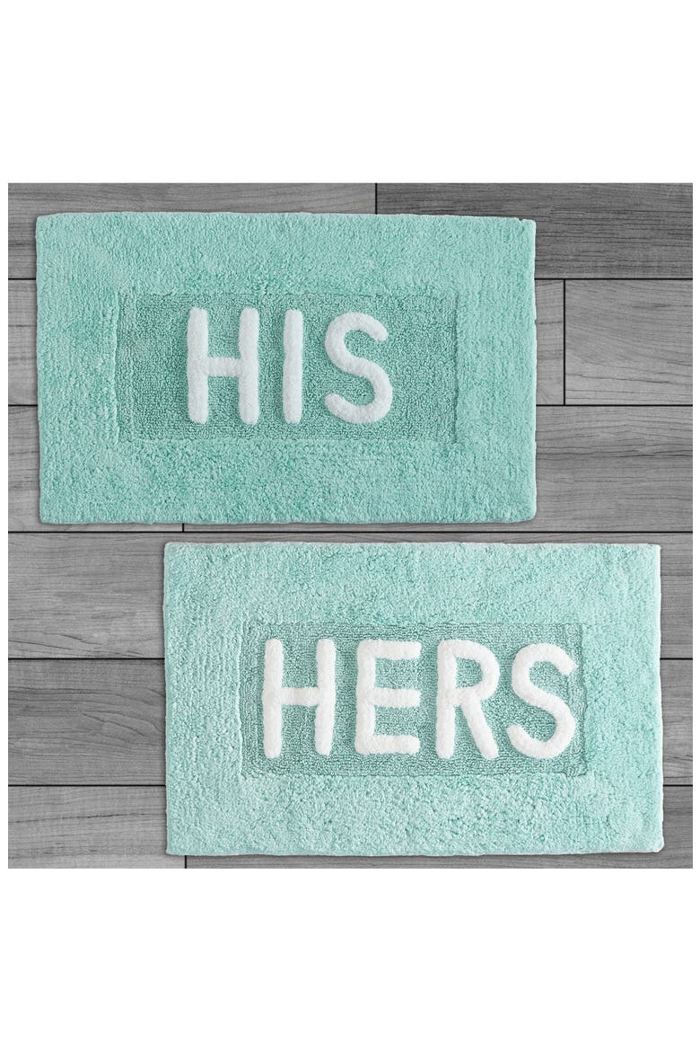 His & Hers 2-Piece Bath Mat Set, Alternate, color, AQUA BLUE