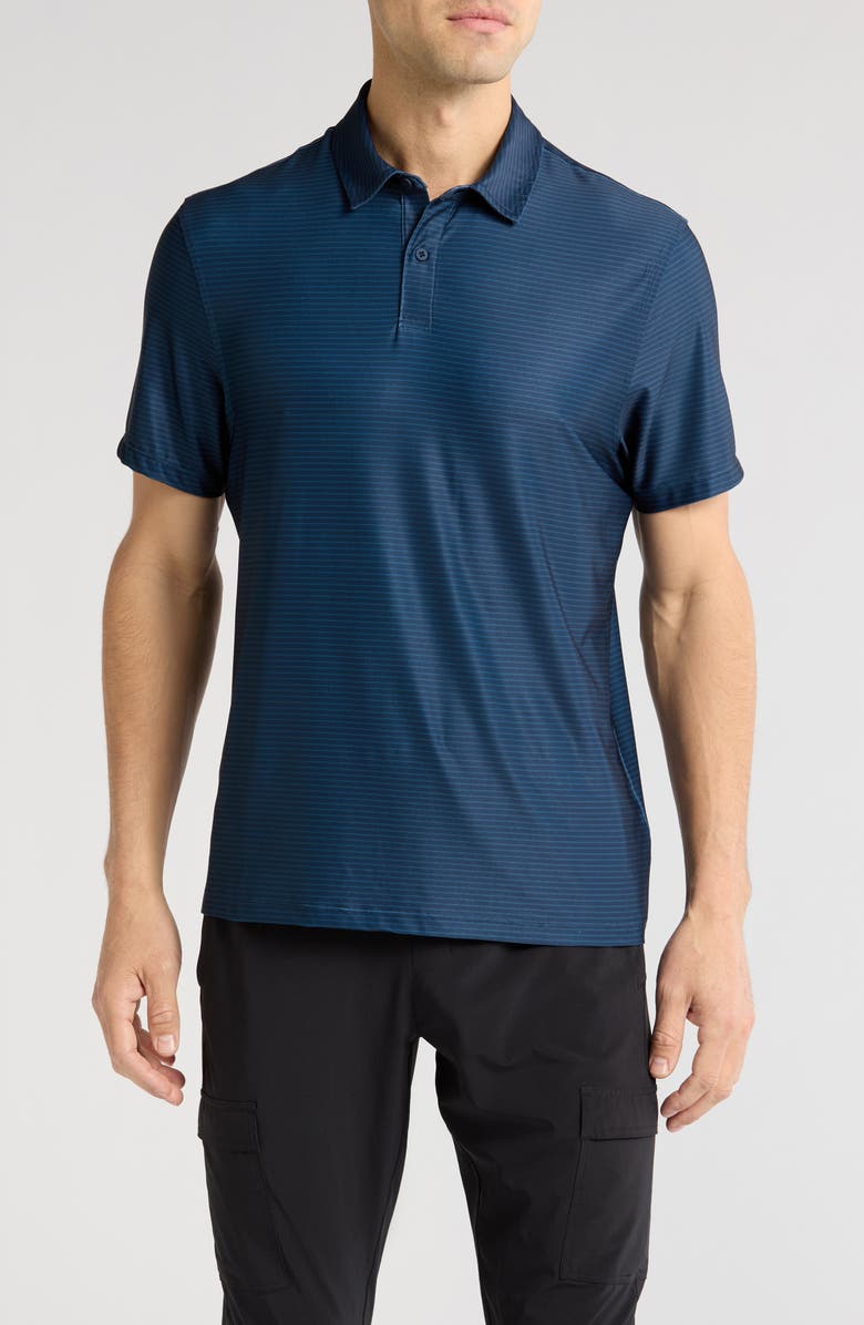 Z by Zella Print Polo, Main, color, Navy Eclipse Fine Stripe