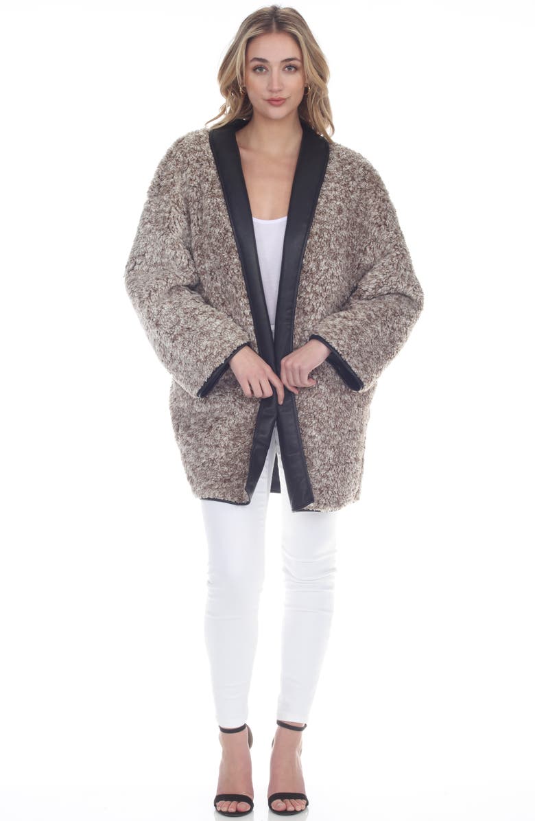 RAIN AND ROSE Water Resistant Reversible Faux Shearling Coat, Alternate, color, Black Multi