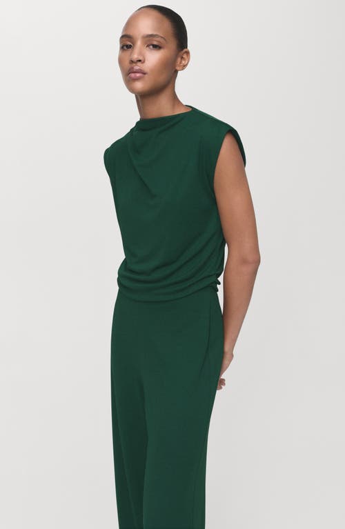 Mango Straight-fit Jumpsuit With Draped Neckline Dark Green In Green