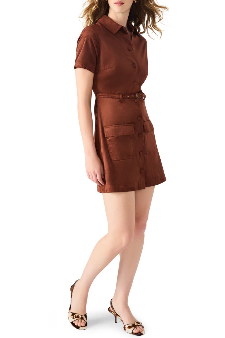 Joliana Faux Suede Mini Shirtdress, Alternate, color, DARK FIG