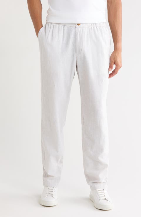 14th & Union Elastic Waist Linen Blend Trim Fit Pants
