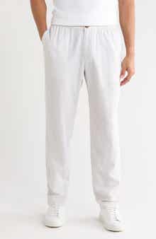 Elastic Waist Linen Blend Trim Fit Pants