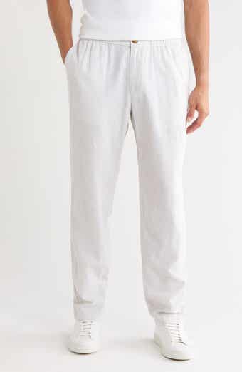 Elastic Waist Linen Blend Trim Fit Pants
