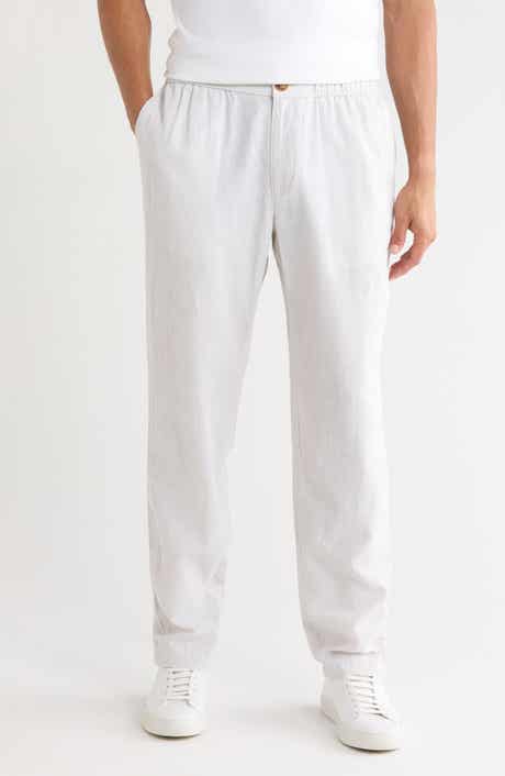 Elastic Waist Linen Blend Trim Fit Pants