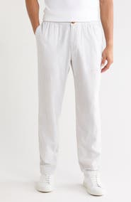 14th & Union Elastic Waist Linen Blend Trim Fit Pants