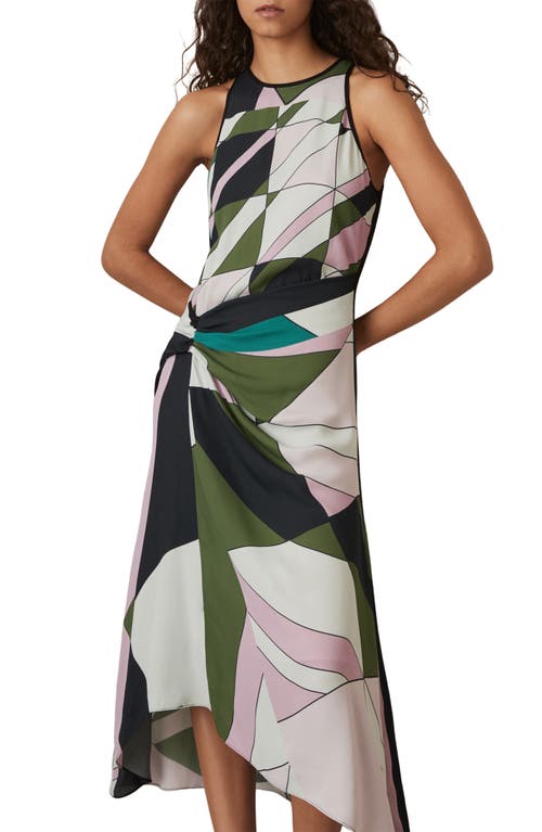 Reiss Womens Avia Geometric-pattern Woven Midi Dress Green In Green