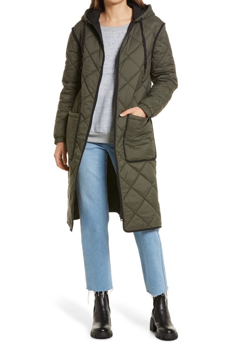 Treasure & Bond Long Hooded Quilted Coat, Main, color,