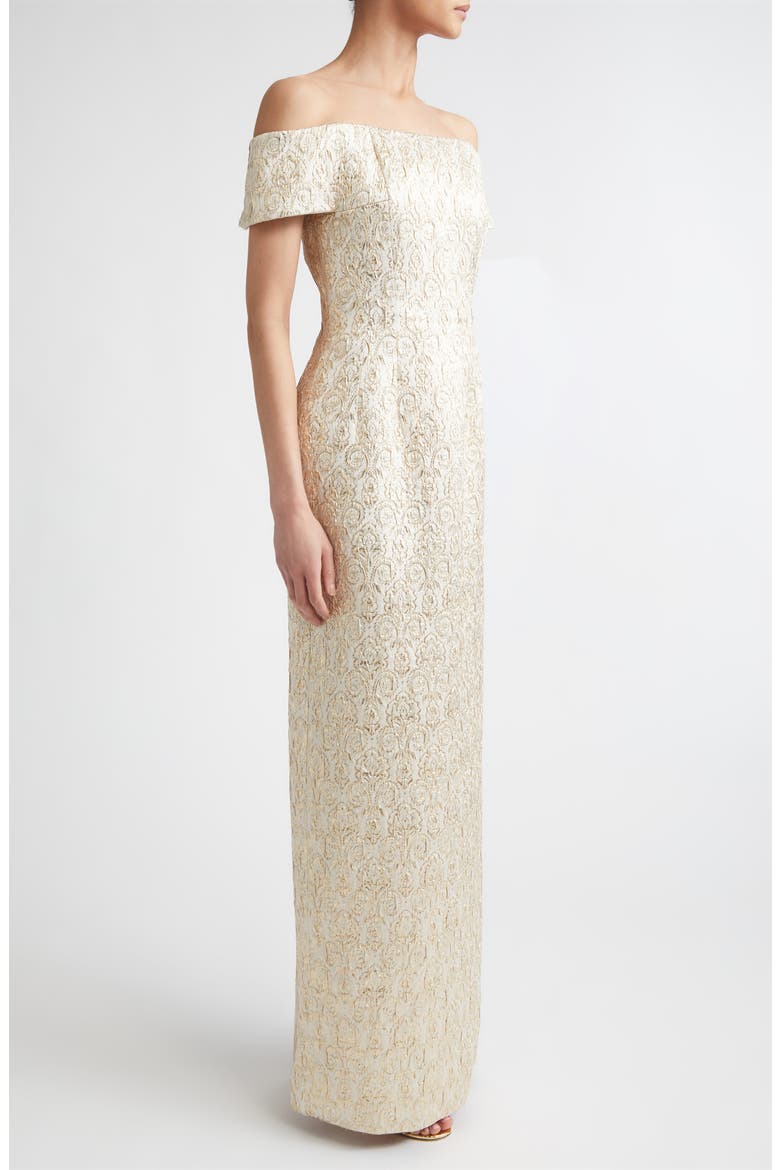 Antep Metallic Jacquard Off the Shoulder Gown, Alternate, color, GOLD