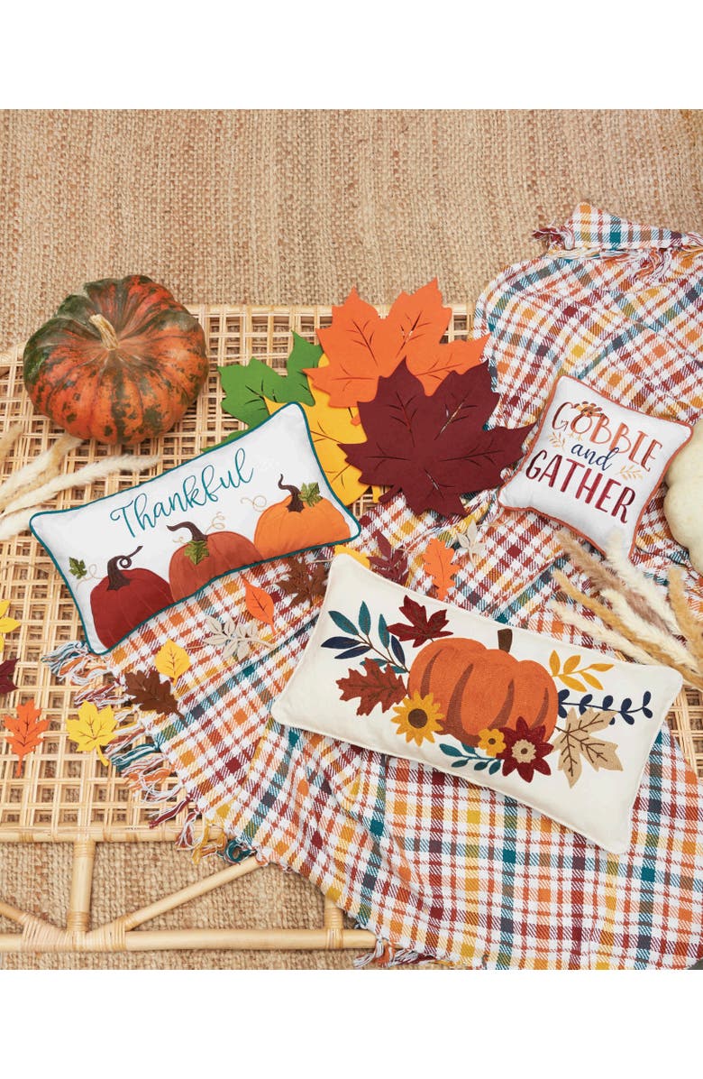 C&F Home Autumn Pumpkins & Flowers 100% Cotton Chain Stitched Long Accent Pillow 12" x 24", Alternate, color, 