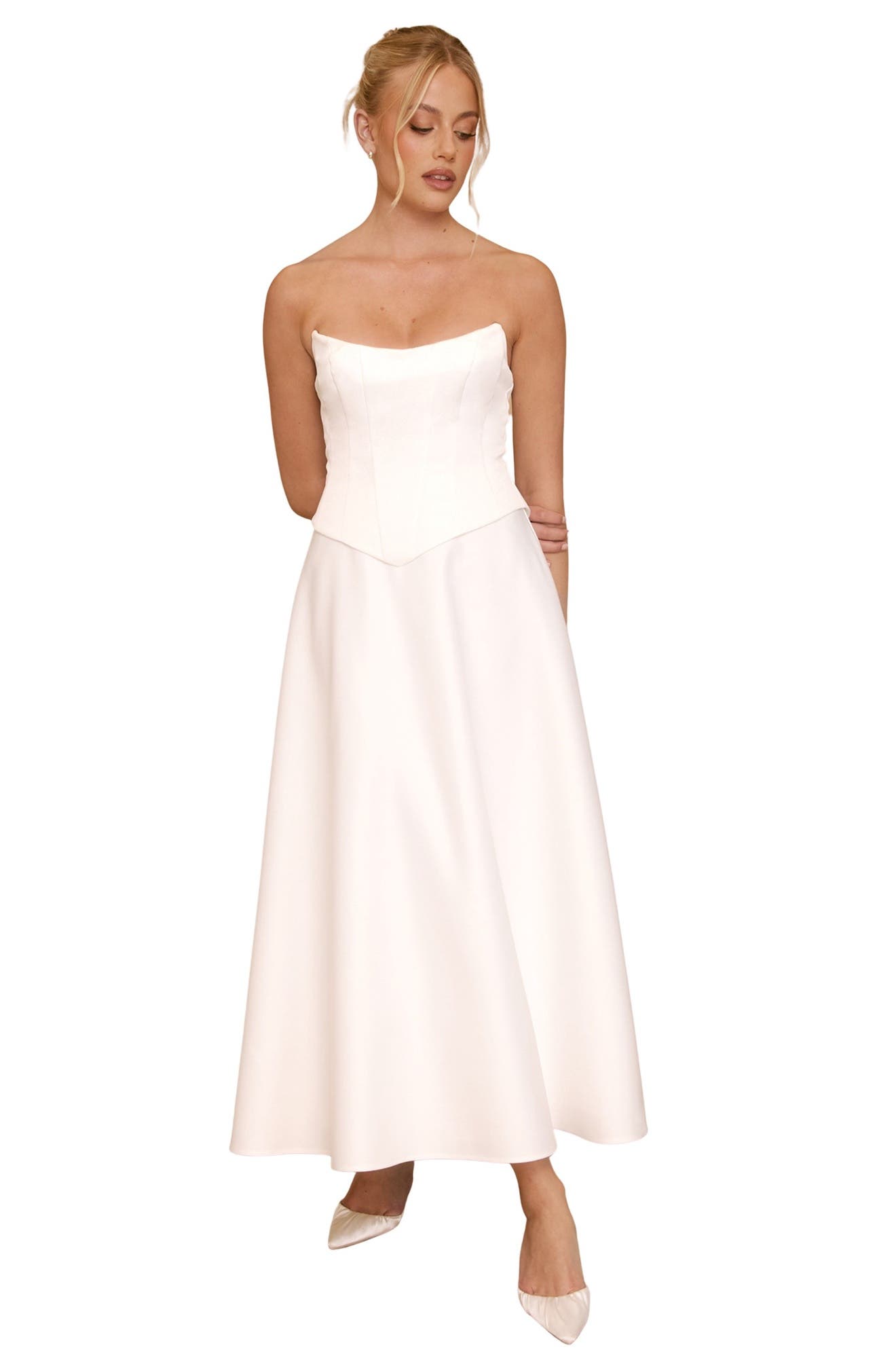 bridal satin bandeau corset skater dress Six Stories Women's Bandeau Satin Corset Dress