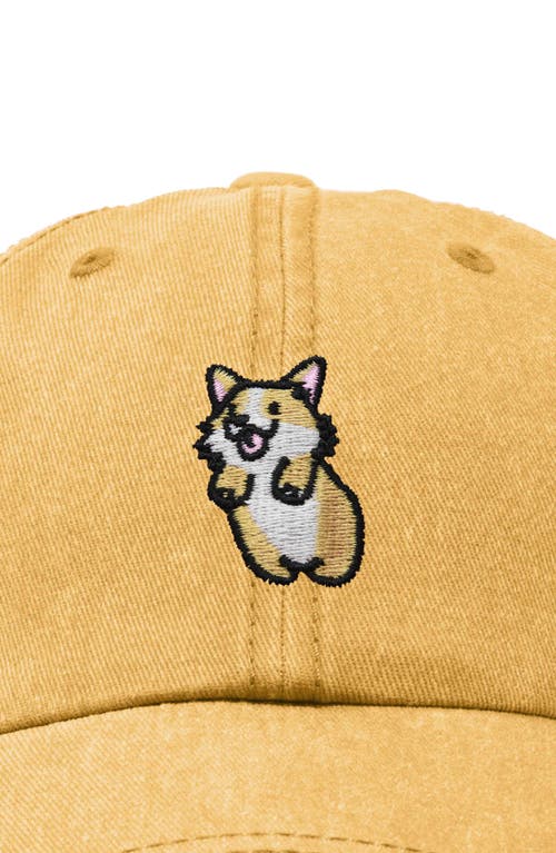 Dalix Leaping Corgi Embroidered Cap In Washed Gold