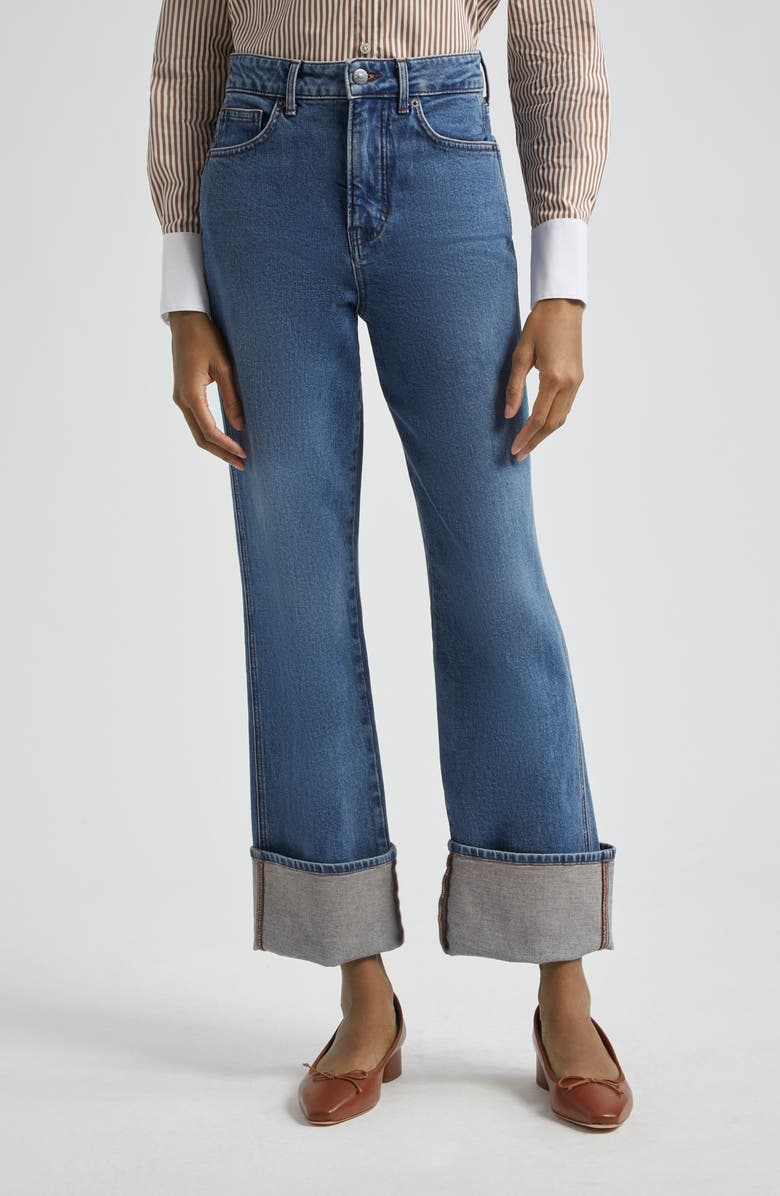Veronica Beard Dylan Cuffed High Waist Relaxed Straight Leg Jeans, Main, color, 