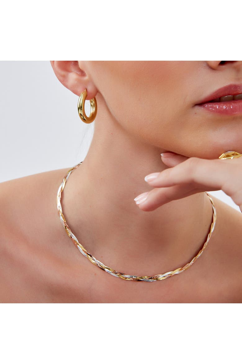Gold Rose Gold and Silver Spiral Sterling Silver Flat Necklace, Alternate, color, Gold