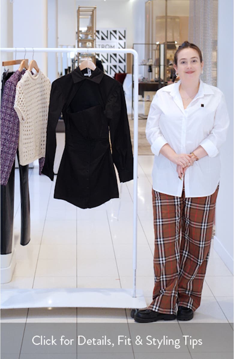 Cutout Ruched Long Sleeve Cotton Shirtdress, sales video thumbnail