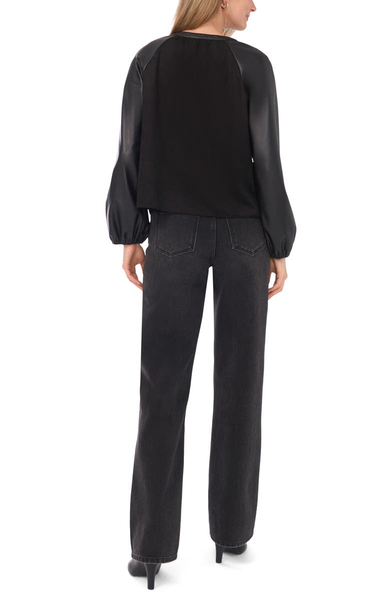 Parker Faux Leather Sleeve Button Front Top, Alternate, color, Rich Black