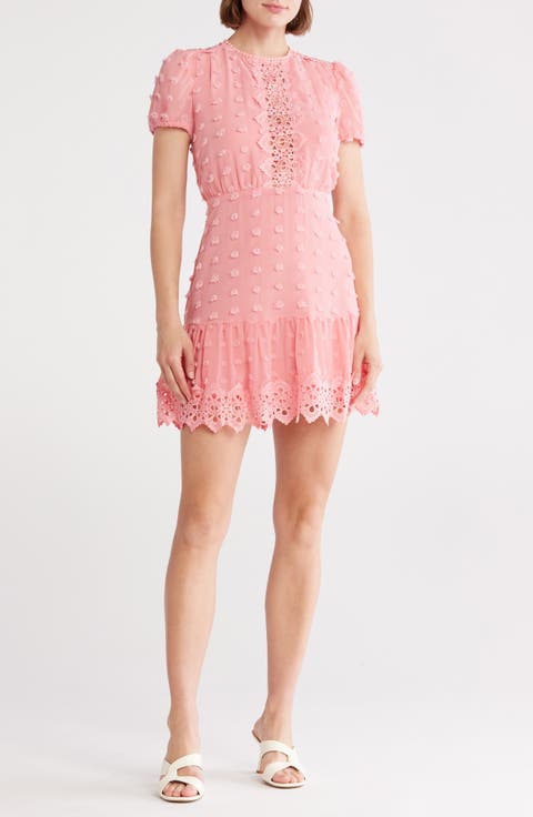 Romee Puff Sleeve Lace Trim Clip Dot Minidress