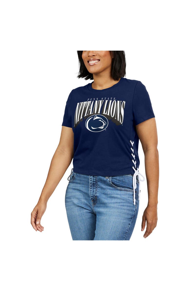 WEAR by Erin Andrews Women's WEAR by Erin Andrews Navy Penn State Nittany Lions Side Lace-Up Modest Crop T-Shirt, Alternate, color, Navy