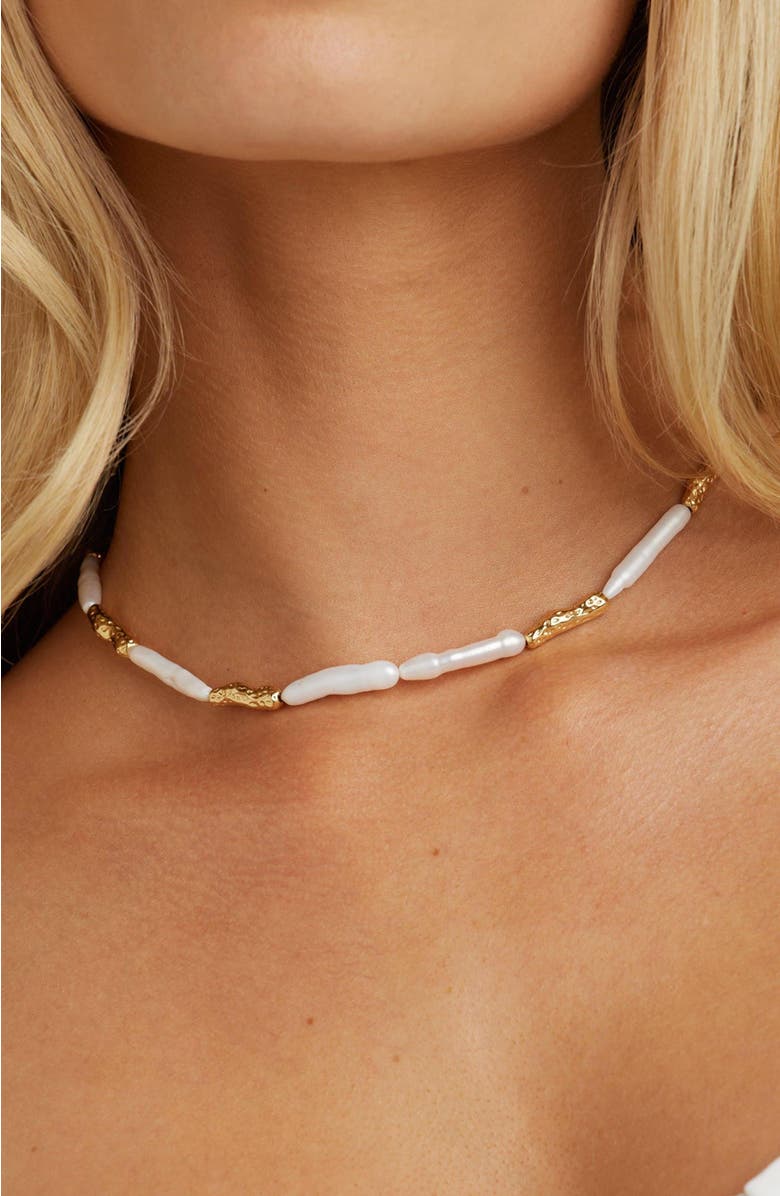 Untamed Petals Miley Baroque Pearl Necklace, Main, color, Ivory