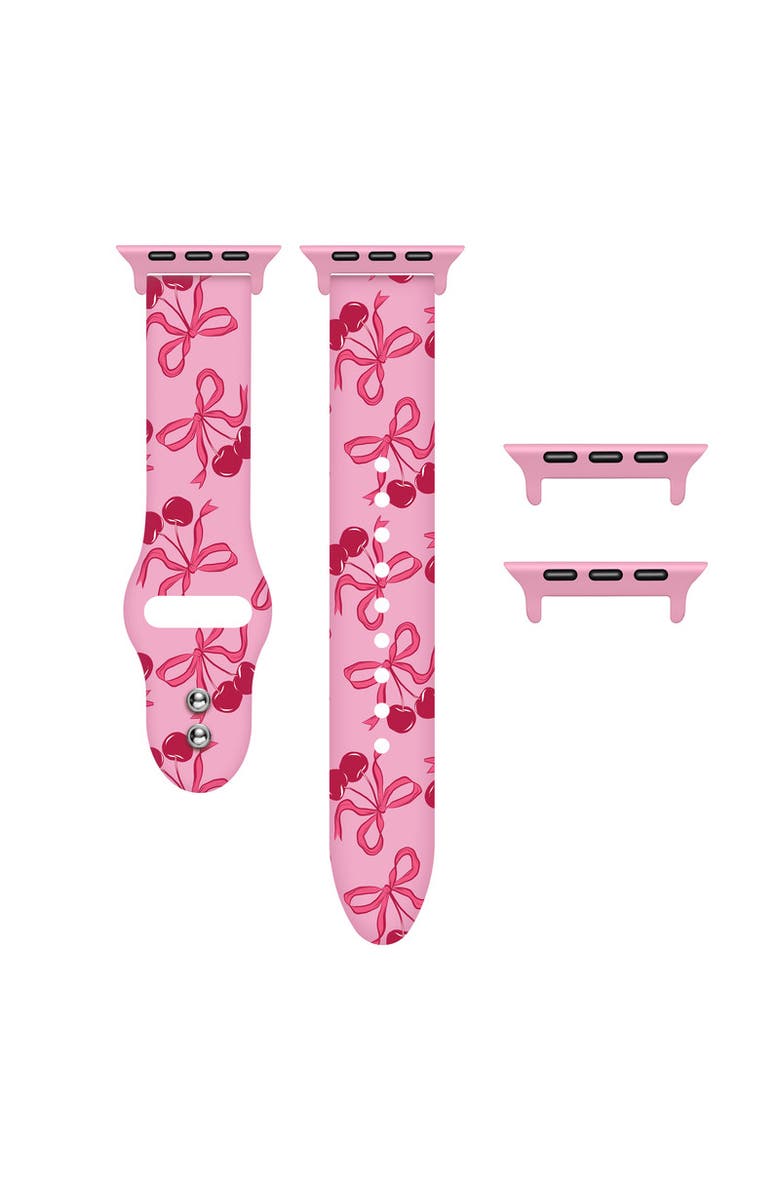 Posh Tech Cherry Bow Silicone Band for Apple Watch + Smartwatch, Alternate, color, Cherry Coquette
