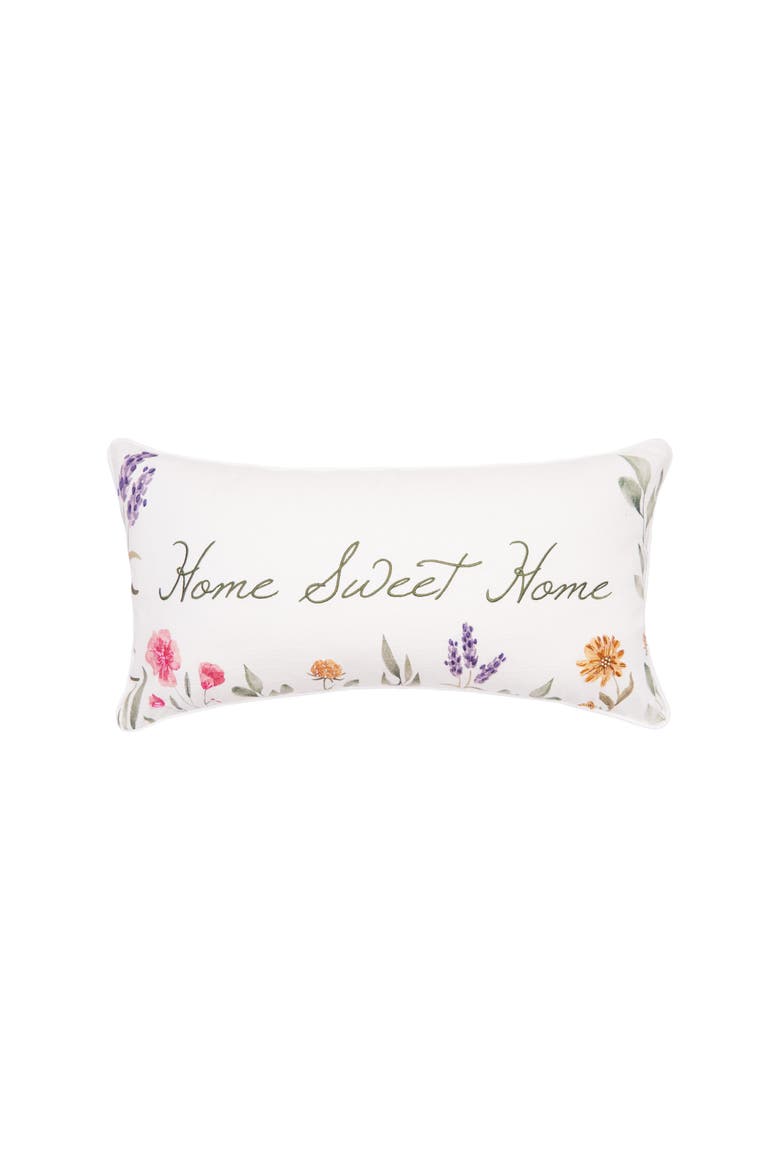 "Home Sweet Home" April Showers Cotton Blend Lumbar Accent Pillow 12" x 24", Main, color, White
