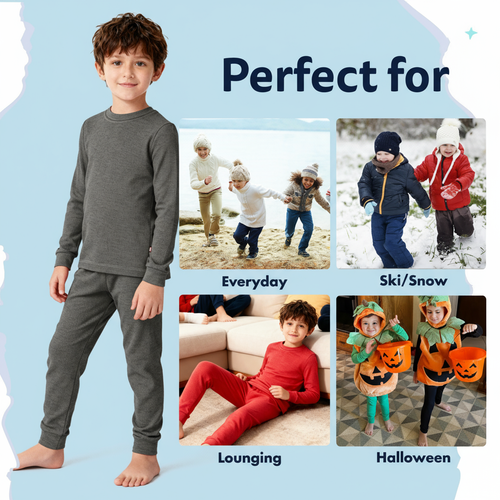 City Threads Boys Soft & Cozy Thermal Long Johns 2-piece Set In Gray