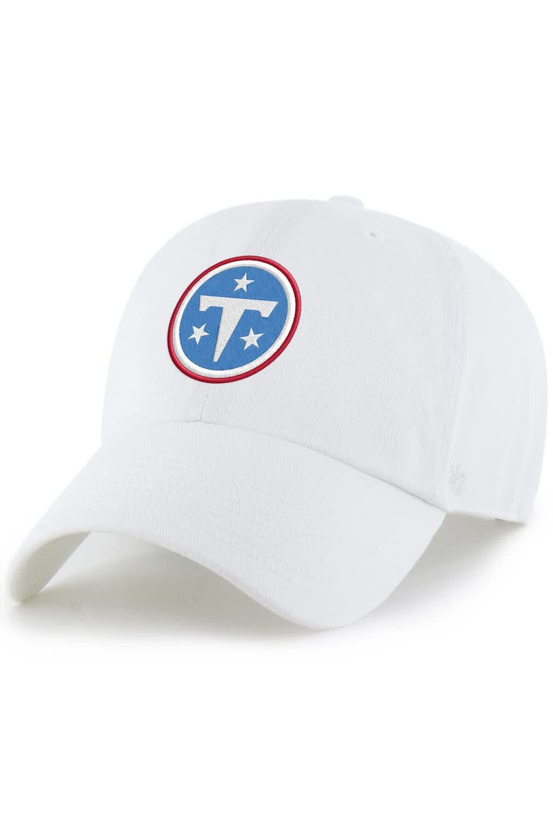Men's '47  White Tennessee Titans Primary Logo Clean Up Adjustable Hat, Main, color, White