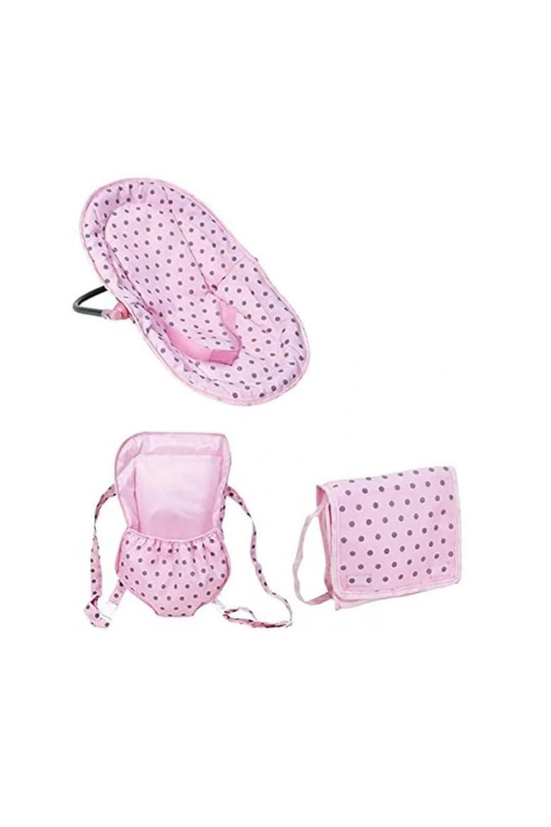 6 In 1 Convertible Highchair Play Set, Pink & Grey Polka Dot, Fits Up To 18 Inches, Alternate, color, Multicolored