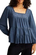 Lucky Brand Embroidered Ruffle Cotton Peasant Top