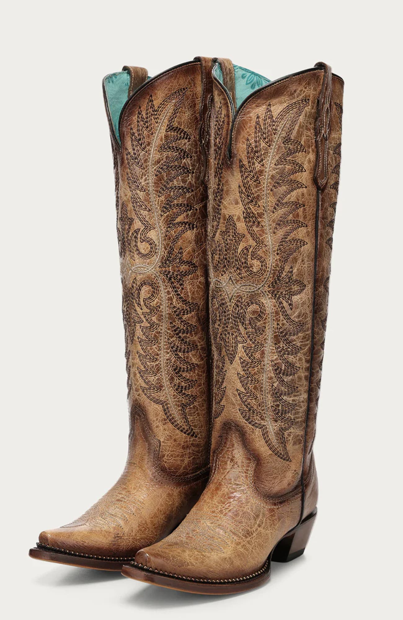 Embroidered Cowhide Snip Toe Tall Boots, Alternate, color, Sand