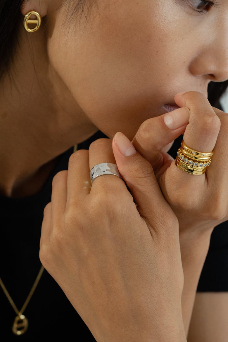 Sterling Silver 18k Gold Plated Skye Ring Textured Statement Modern, Alternate, color, Silver