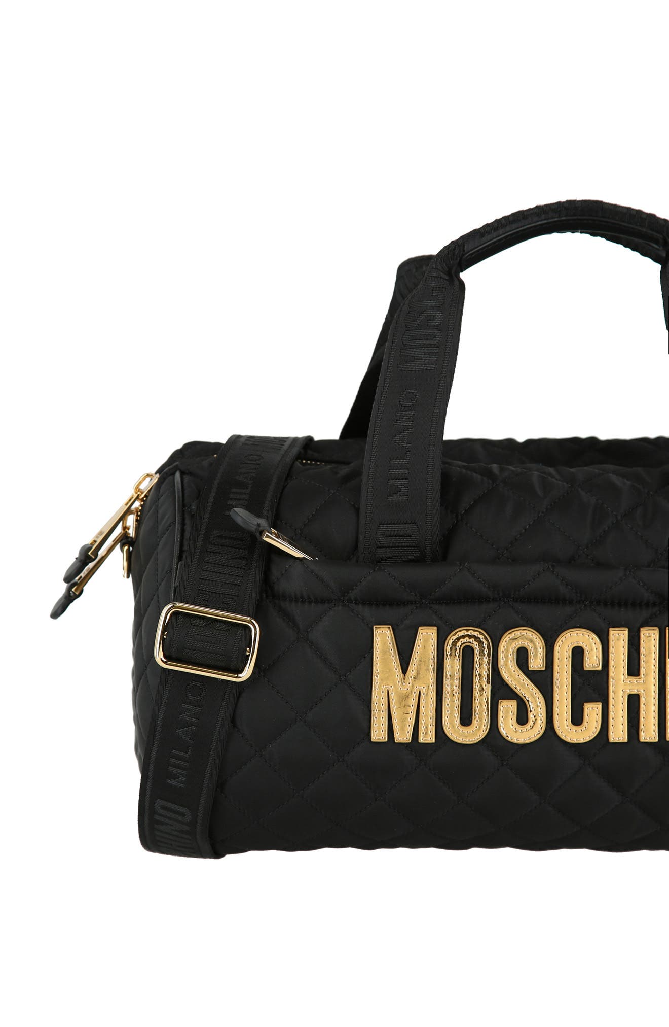Moschino Travel Quilted Duffle Bag, Alternate, color, 