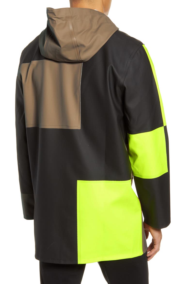 Patchwork Waterproof Hooded Raincoat, Alternate, color, TOBACCO