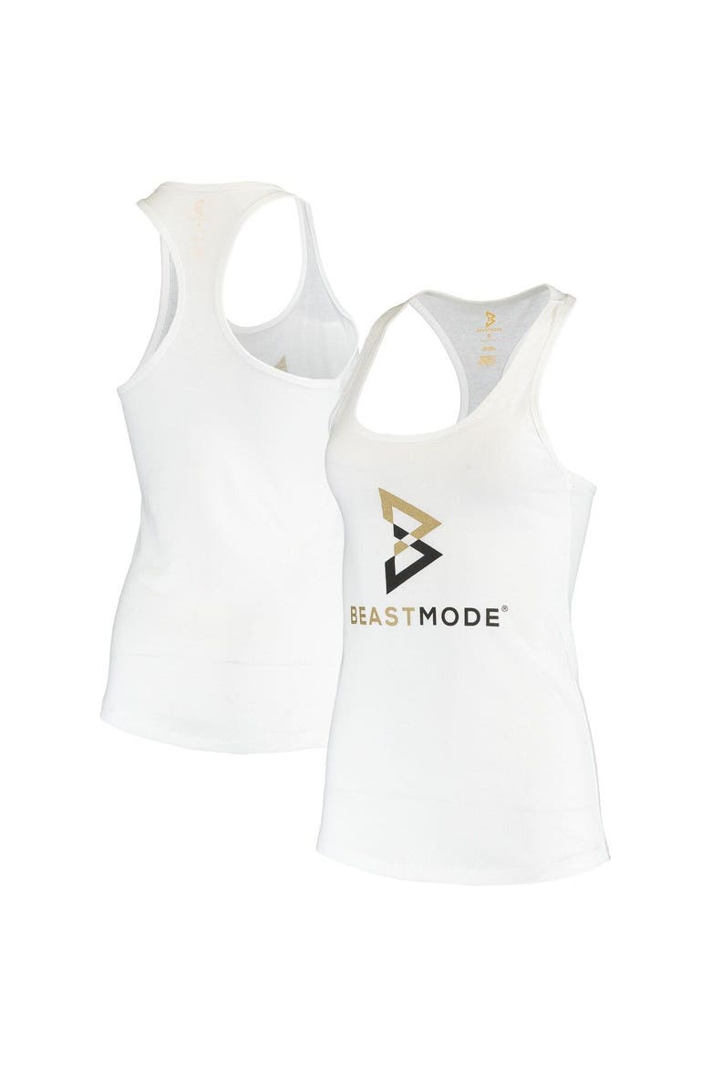 Women's Beast Mode White Double Logo Scoop Neck Tank Top, Main, color, White