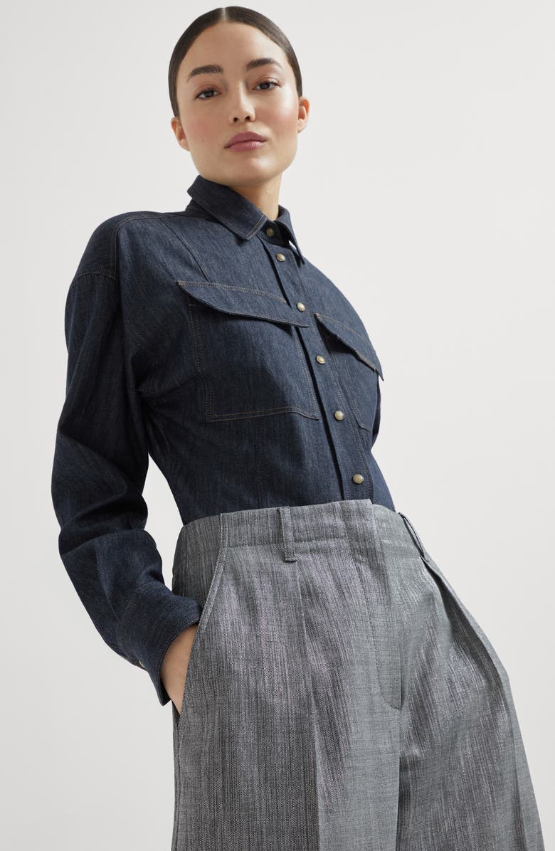 Brunello Cucinelli Sparkling twill trousers, Alternate, color, Silver