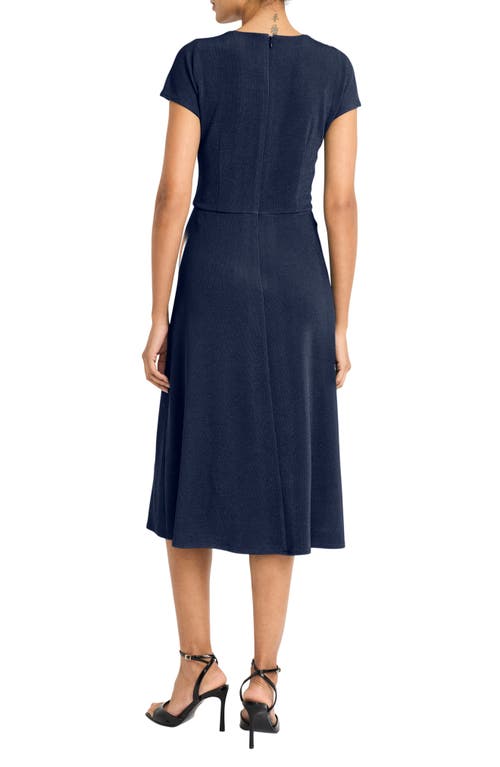 Maggy London Draped Bodice Knit Midi Dress In Navy