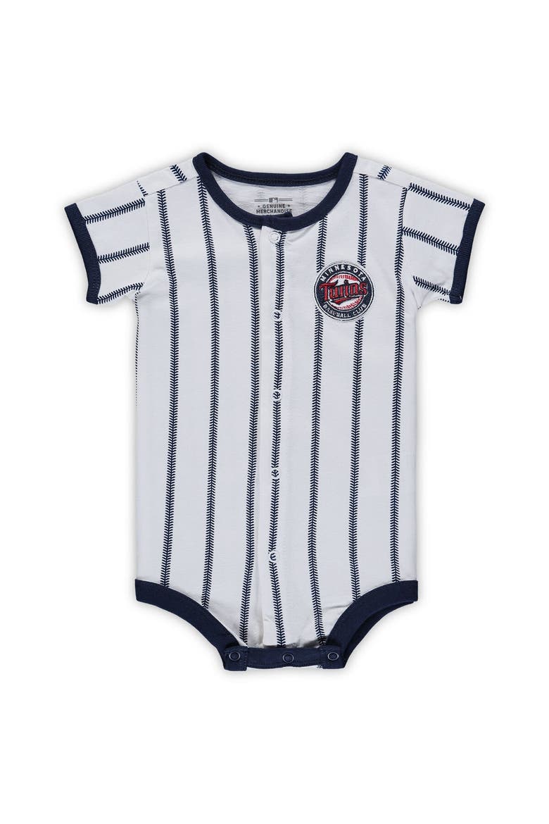 Newborn White/Navy Minnesota Twins Power Hitter Short Sleeve Bodysuit, Main, color, White