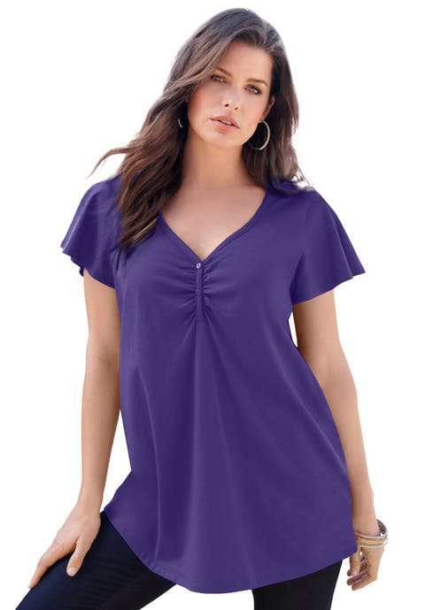Plus Size Cotton Ultimate Flutter Sleeve Sweetheart Tee (Plus)
