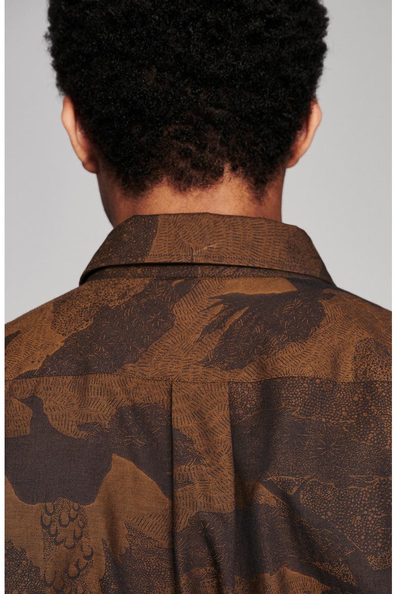 Cypress Archive Peacock Cotton Jacquard Button-Up Shirt, Alternate, color, BROWN MULTI