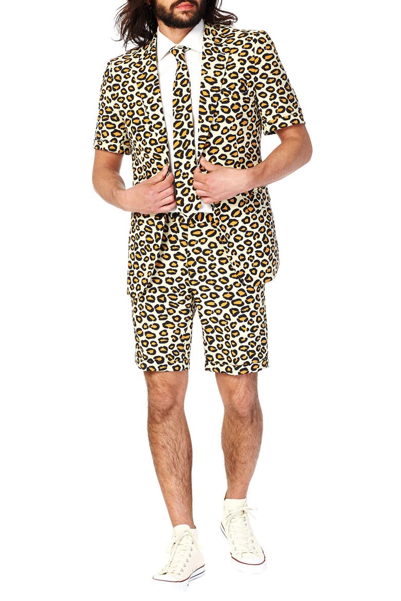 'The Jag - Summer' Trim Fit Two-Piece Short Suit with Tie, Main, color, DARK BEIGE
