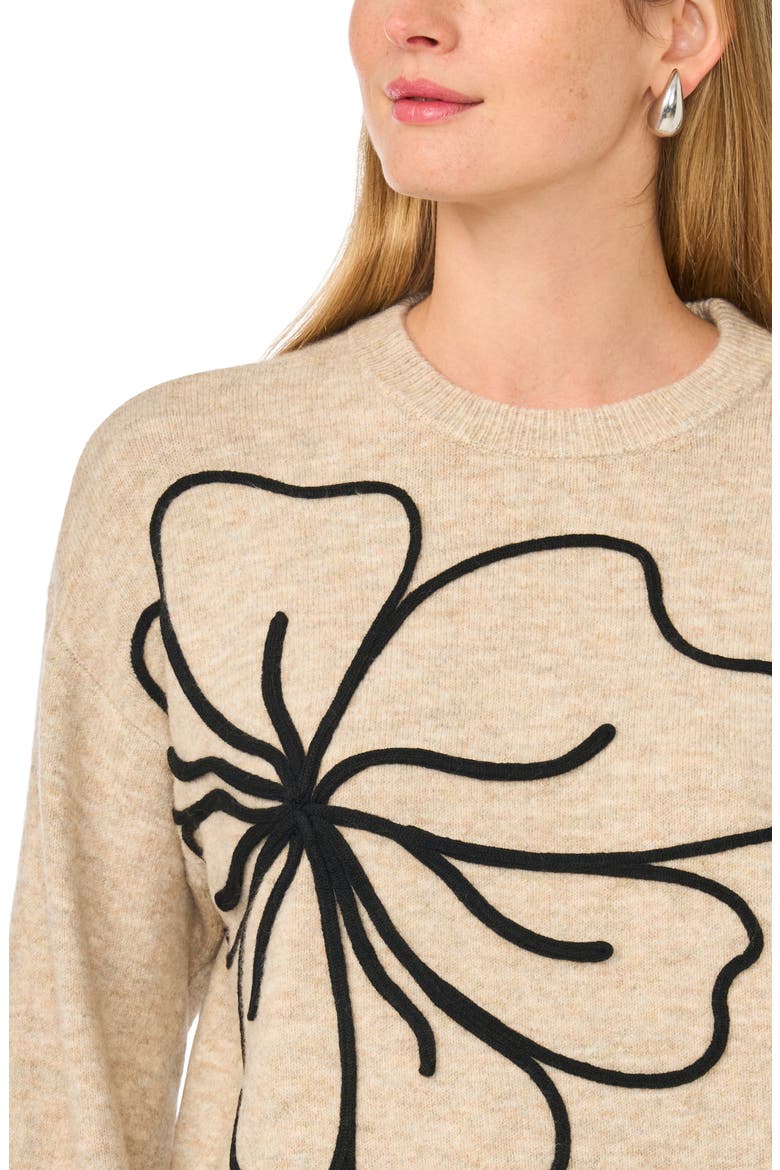 Floral Embroidered Crewneck Sweater, Alternate, color, OATMEAL