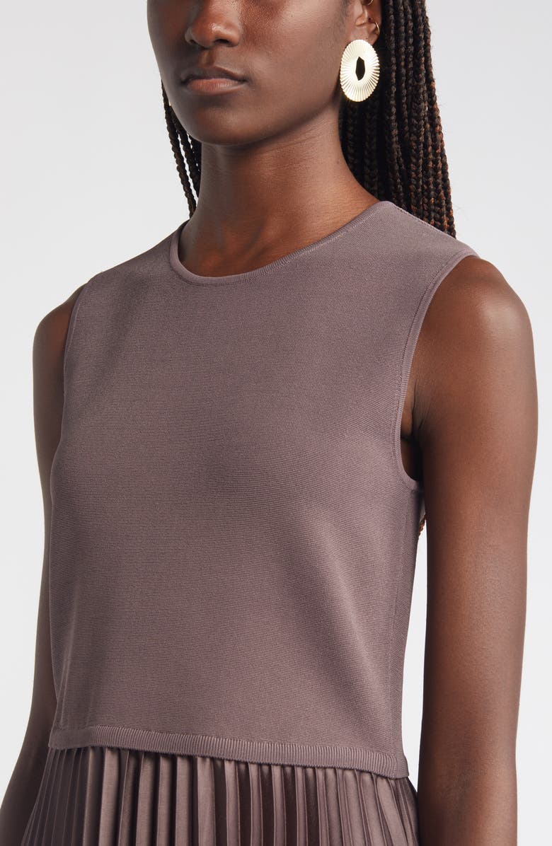 Nordstrom Pleated Mixed Media Midi Dress, Alternate, color, Grey Plum