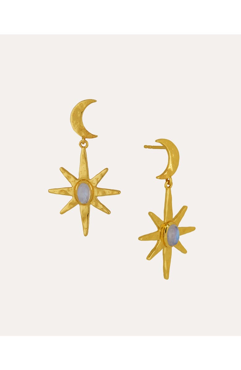 Ottoman Hands Moonstone Celestial Drop Earrings, Main, color, Gold