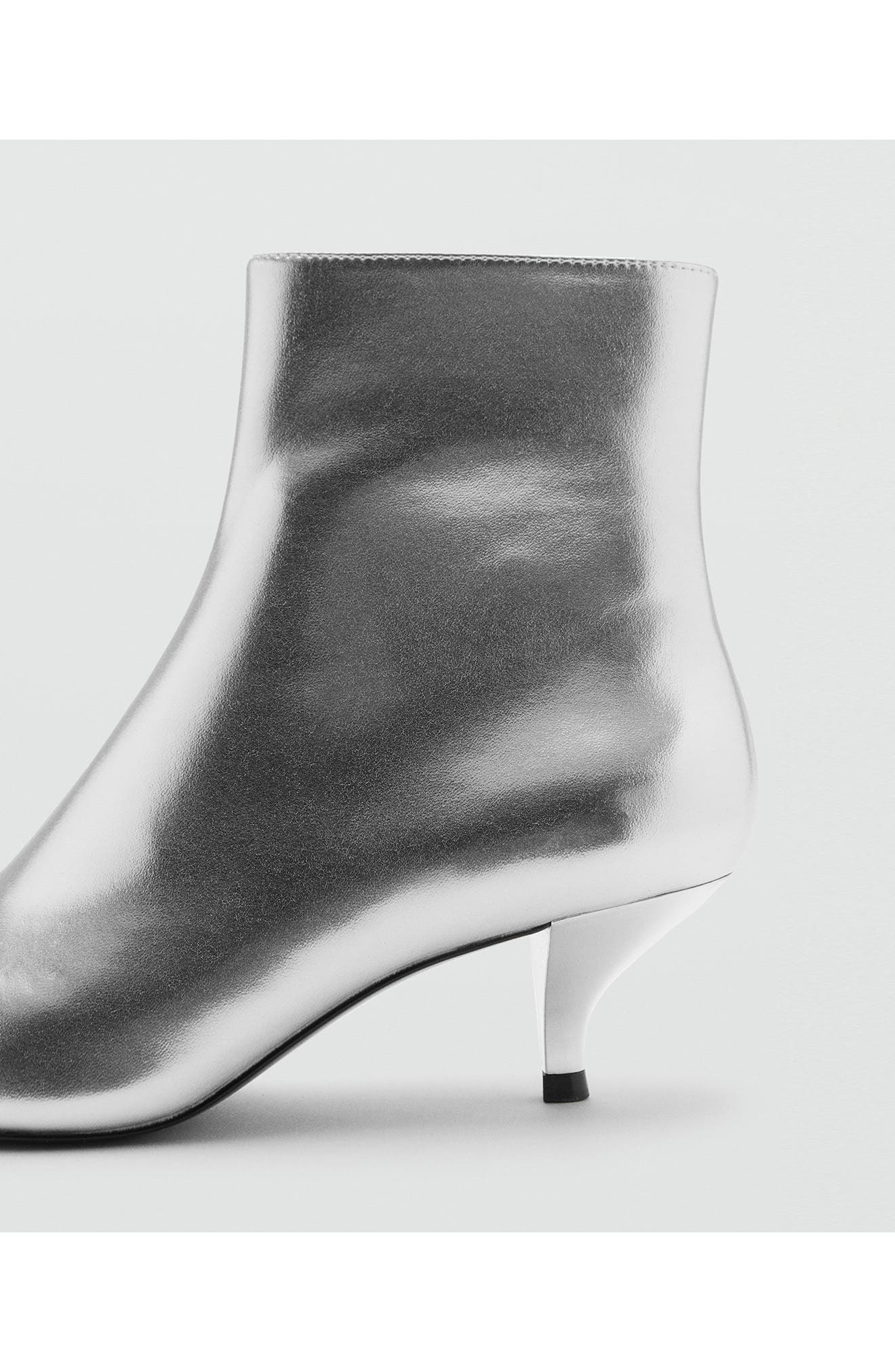 MANGO Metallic Kitten Heel Bootie, Alternate, color, 