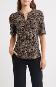 AK ANNE KLEIN Print Roll Tab Top