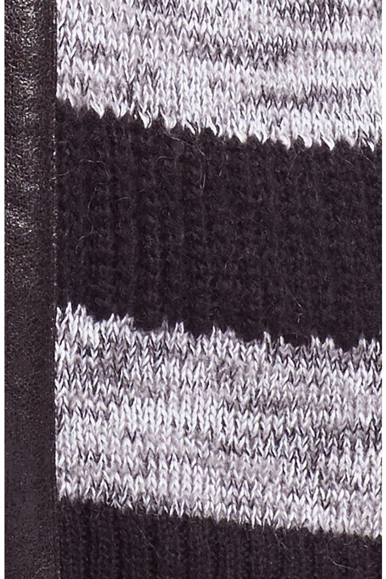 Faux Leather Detail Stripe Cardigan, Alternate, color, GREY COMBO