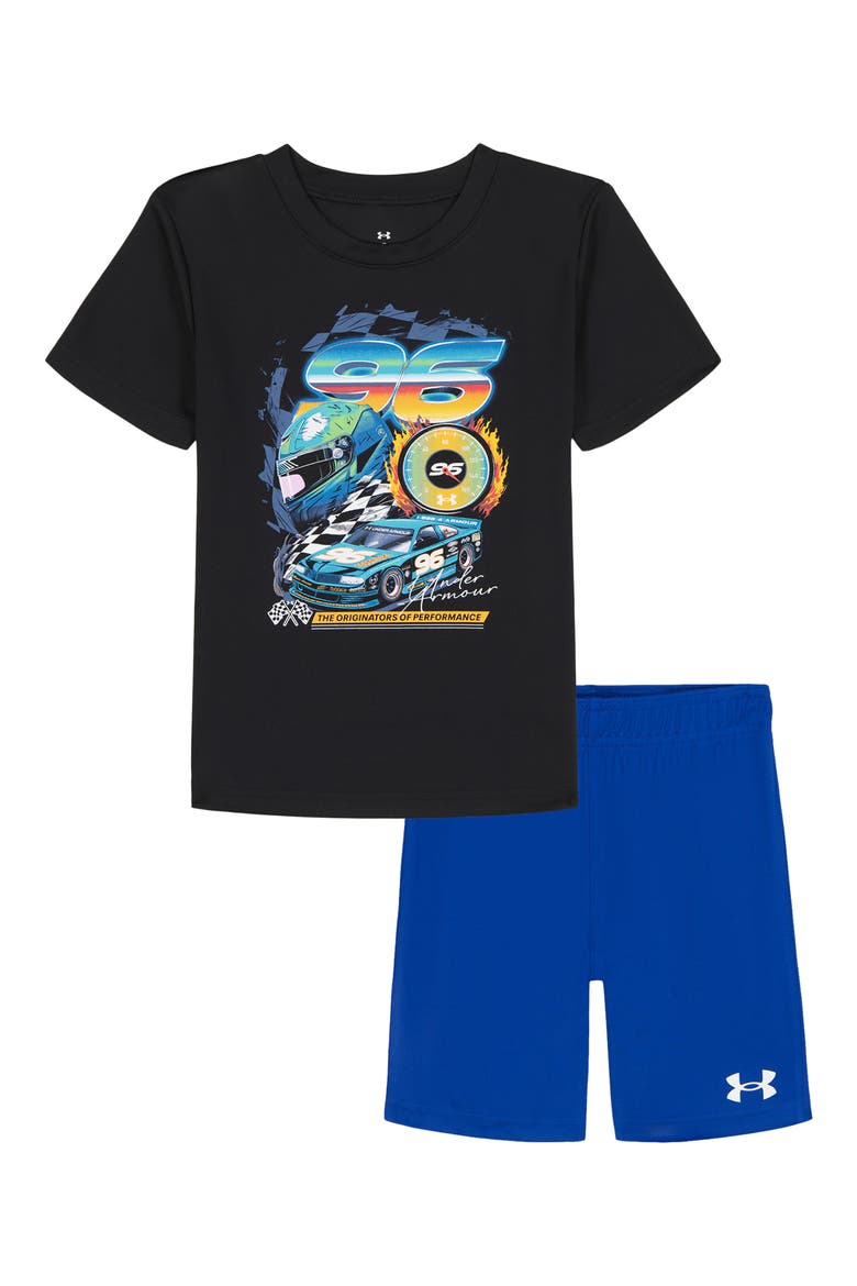 Kids' Race Car Graphic Print Performance T-Shirt & Shorts Set, Main, color, BLACK