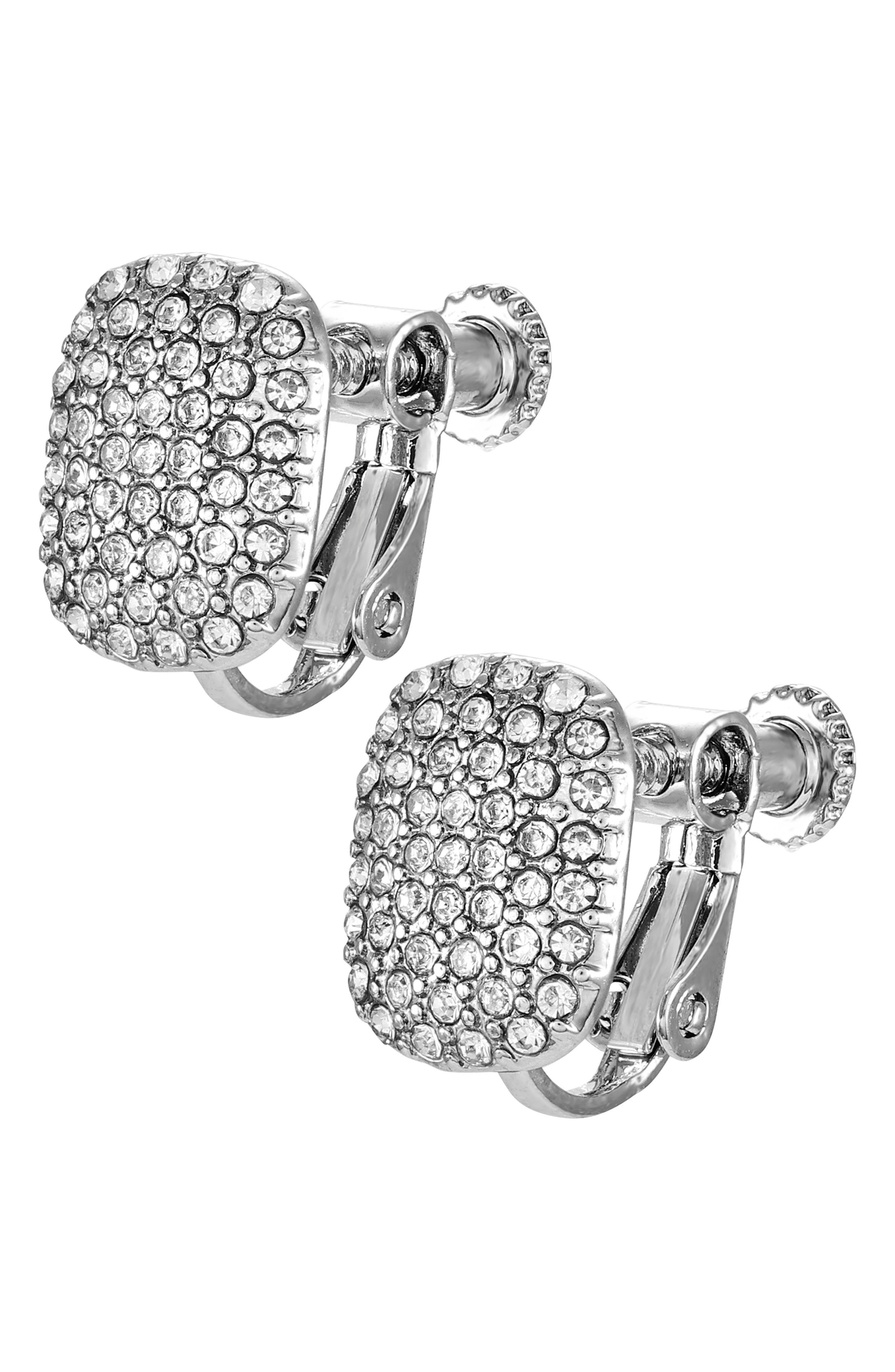 T Tahari Crystal Clip-On Button Earrings